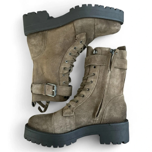 SAM EDELMAN Junip Combat Boot Women’s 5.5 Buckle Strap Lace Up Tan Suede Chunky - Picture 6 of 8